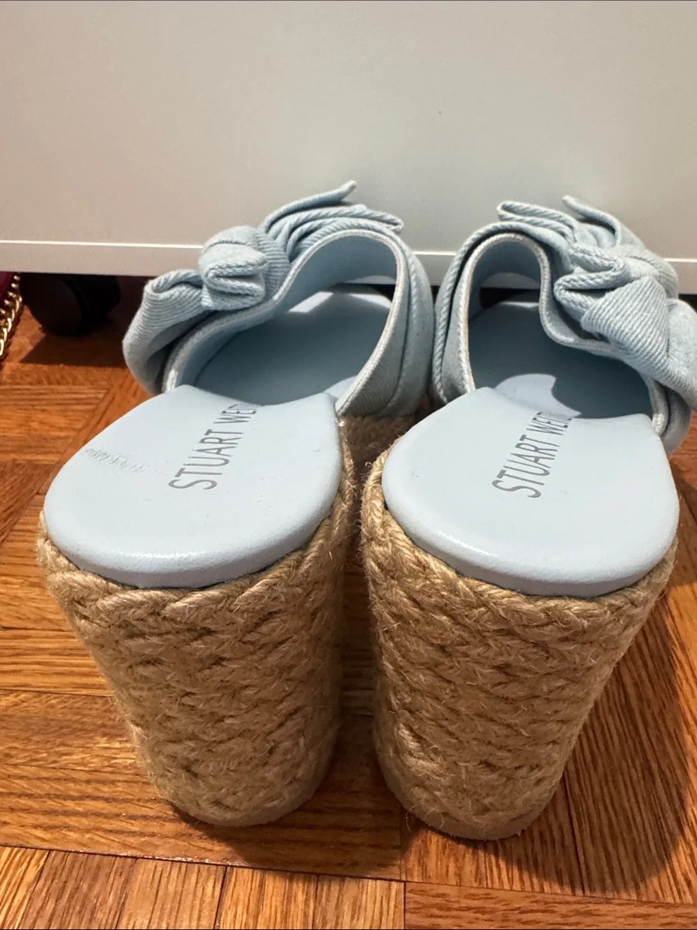 Stuart Weitzman Pale Blue denim Knotted Espadrille Wedge Sandals - Picture 3 of 4